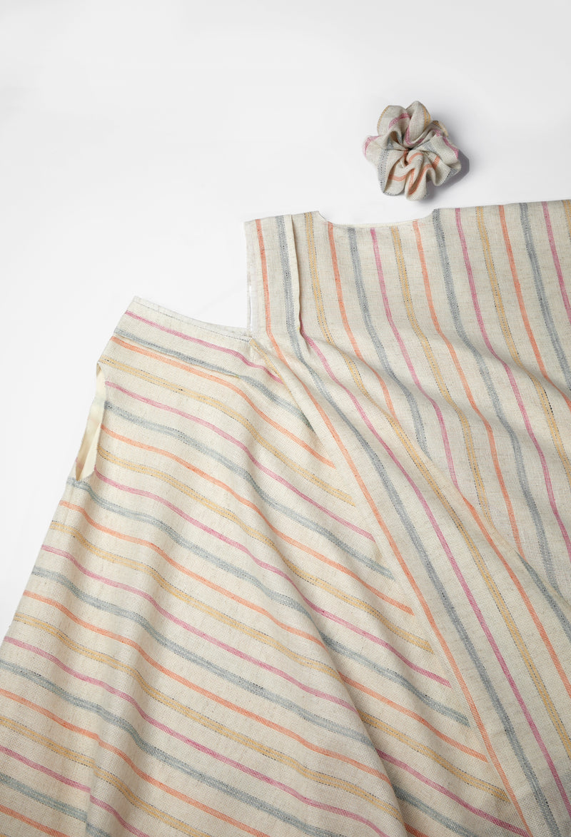 Striped linen dress  *with scrunchies*